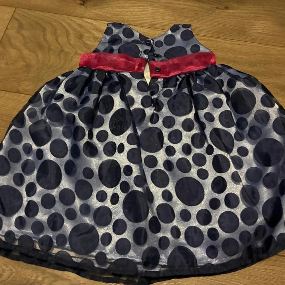 Cherokee Polka Dot Dress Baby Girl 12M Navy Blue NEW Red Bow Special Occasion